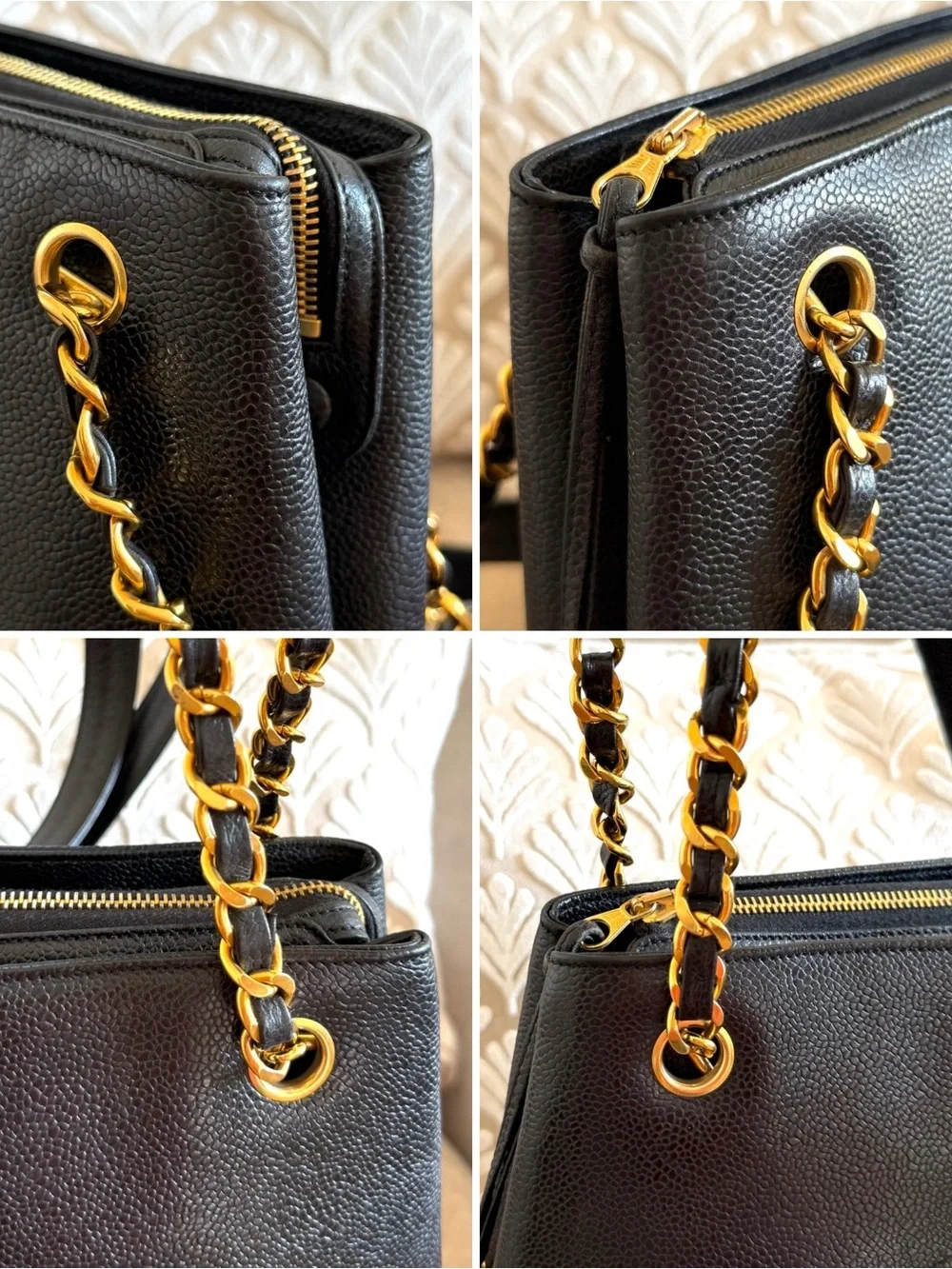 Authentic Chanel CC black caviar leather shoulder bag tote gold hardware